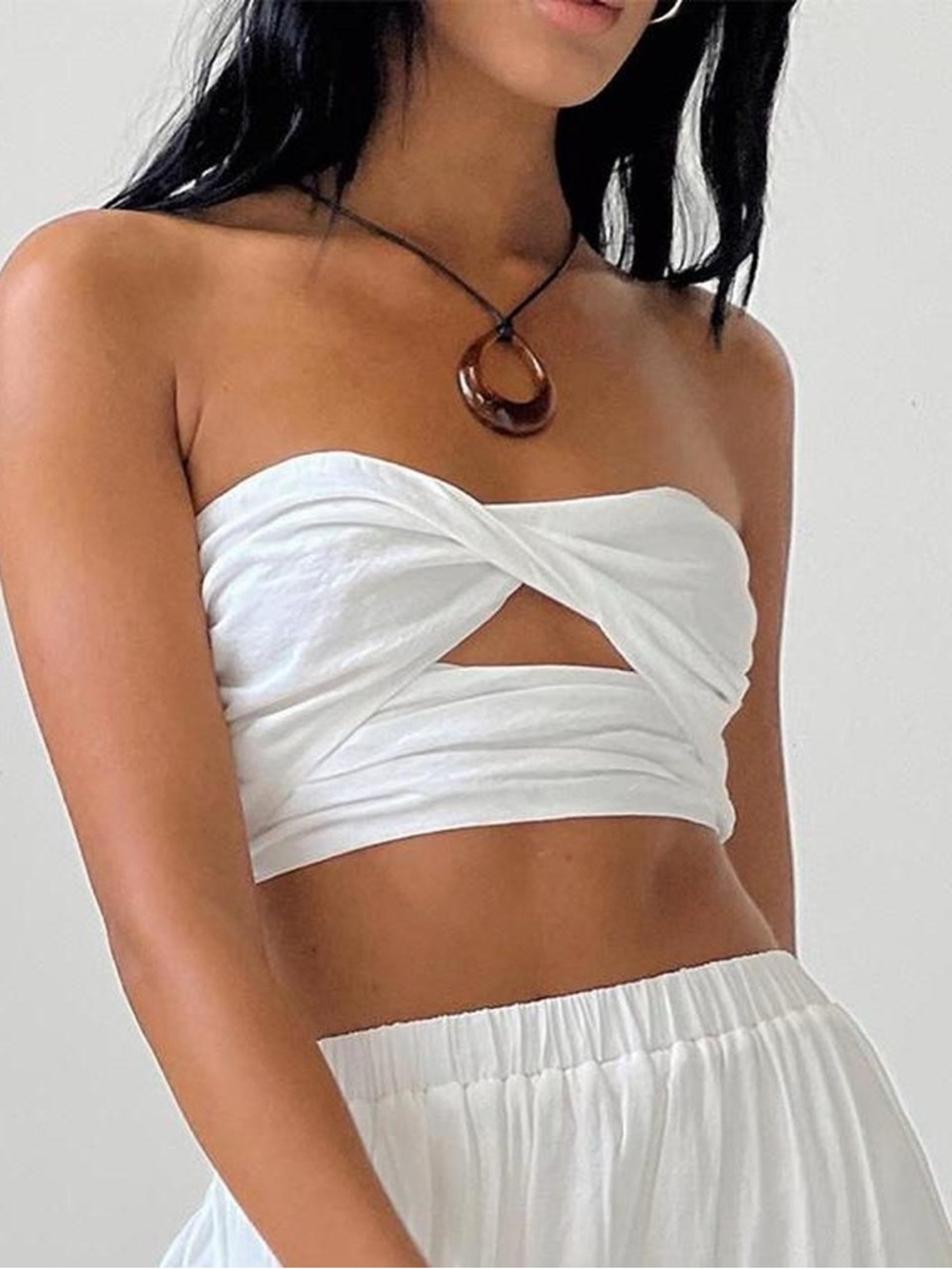 Princess Polly White Twist-Front Strapless Crop Top